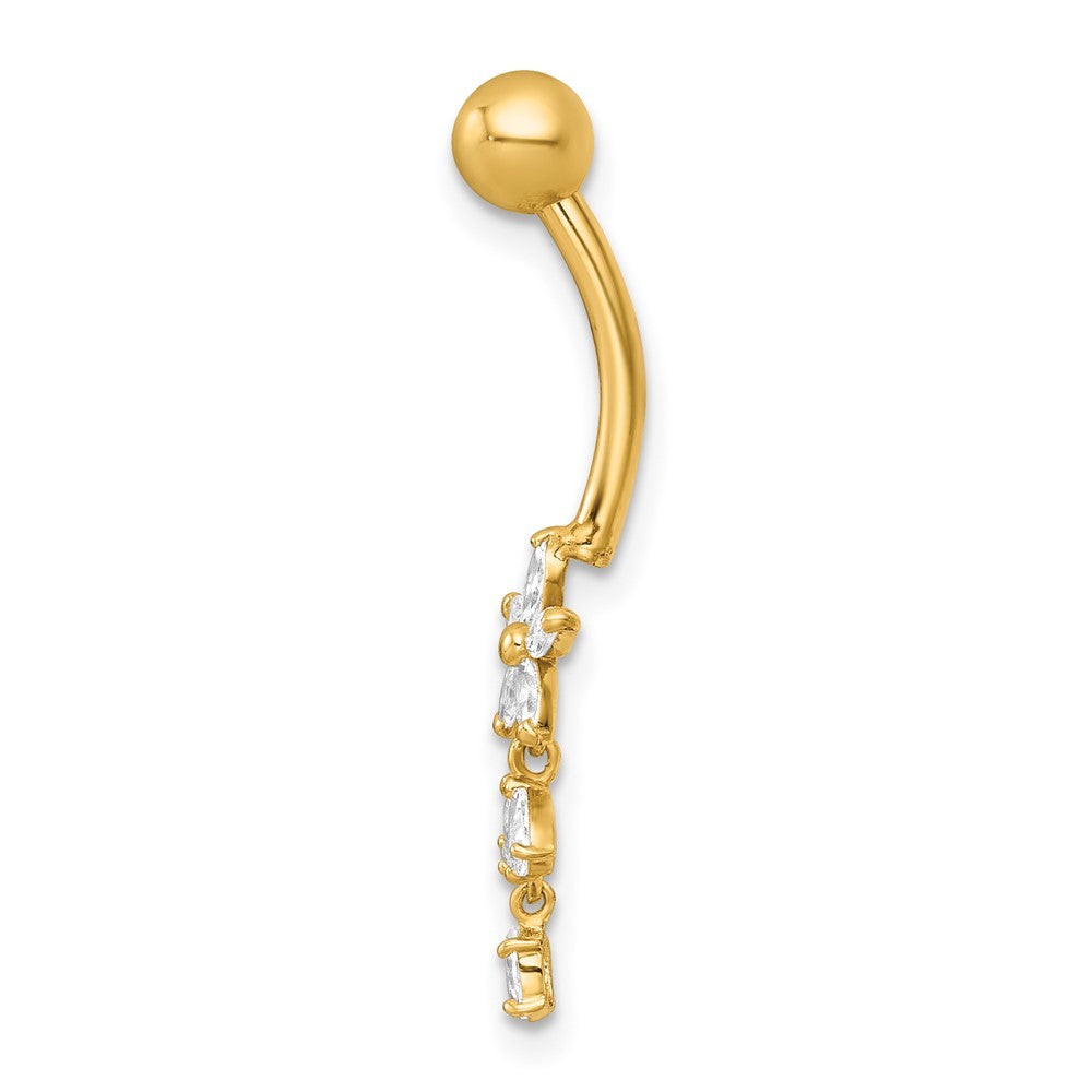 14K Gelbgold Poliert Zirkonia Dangling Blume Navel Ring