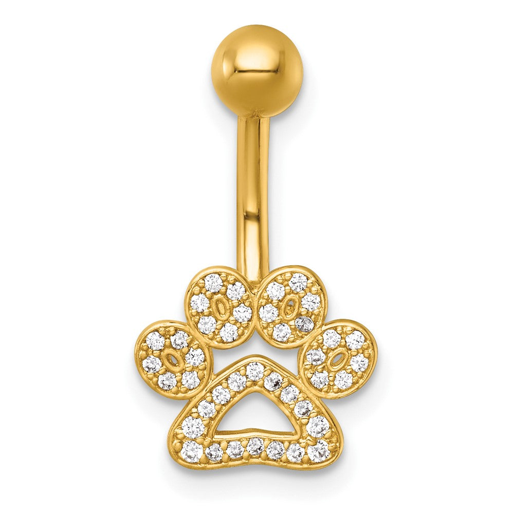 14K Gelbgold Poliert Zirkonia Pawprint Navel Ring
