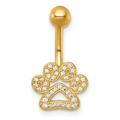 14K Gelbgold Poliert Zirkonia Pawprint Navel Ring