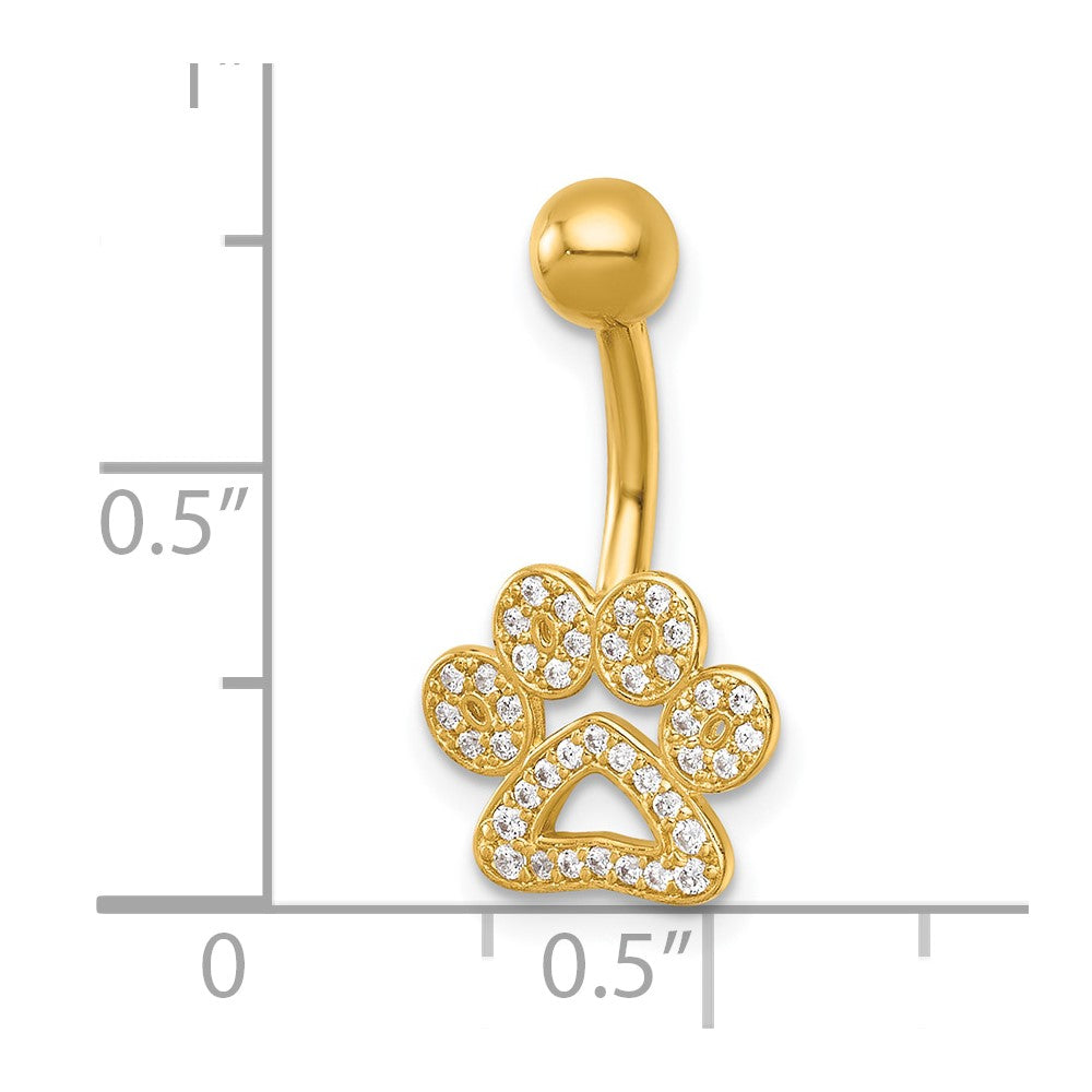 14K Gelbgold Poliert Zirkonia Pawprint Navel Ring