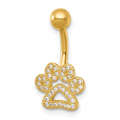14K Gelbgold Poliert Zirkonia Pawprint Navel Ring