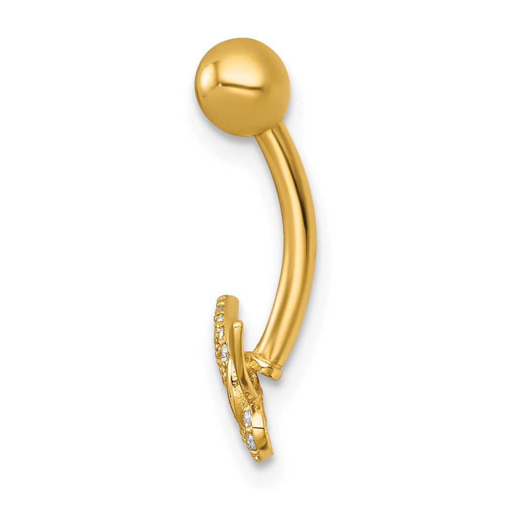 14K Gelbgold Poliert Zirkonia Schmetterling Navel Ring