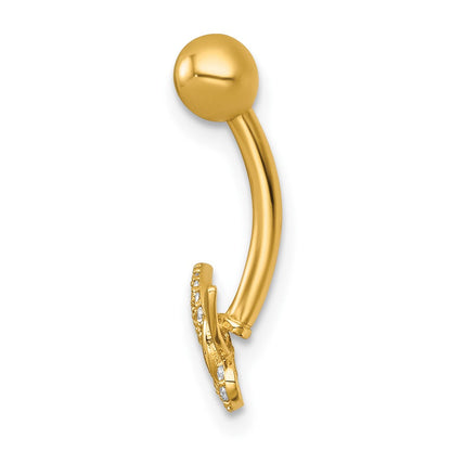 14K Gelbgold Poliert Zirkonia Schmetterling Navel Ring