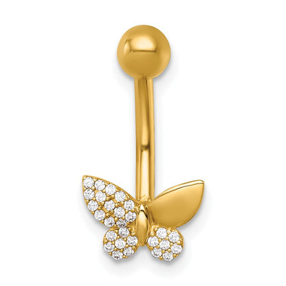 14K Gelbgold Poliert Zirkonia Schmetterling Navel Ring