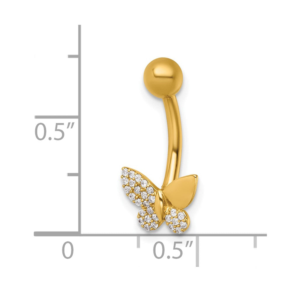 14K Gelbgold Poliert Zirkonia Schmetterling Navel Ring