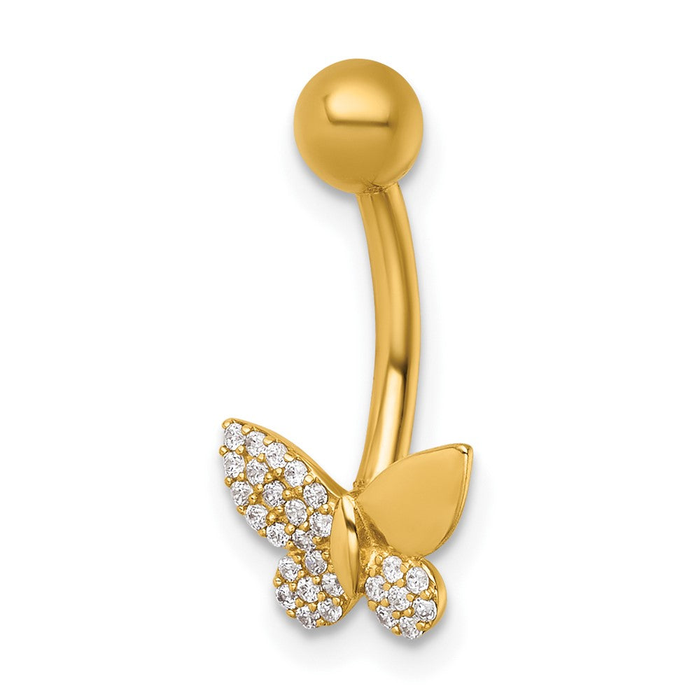14K Gelbgold Poliert Zirkonia Schmetterling Navel Ring
