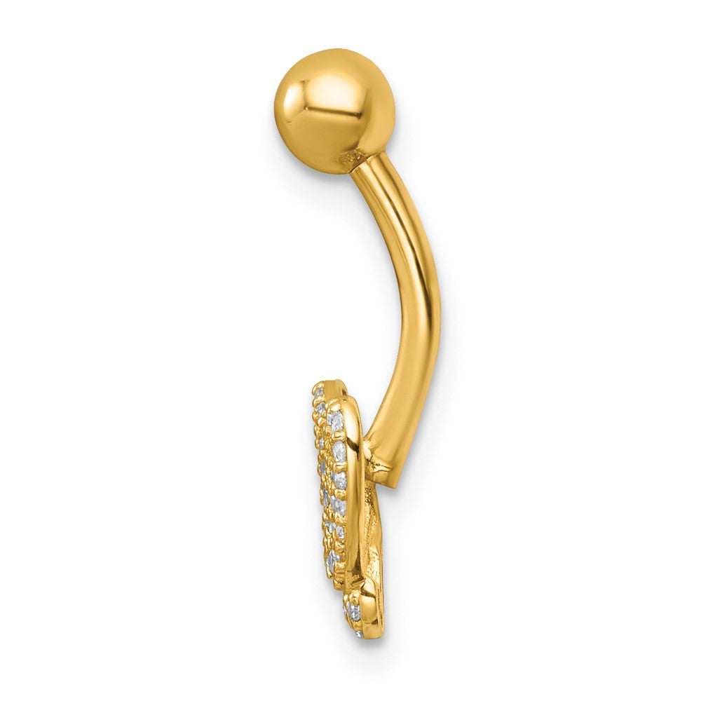 14K Gelbgold Poliert Pavé Zirkonia Schmetterling Navel Ring