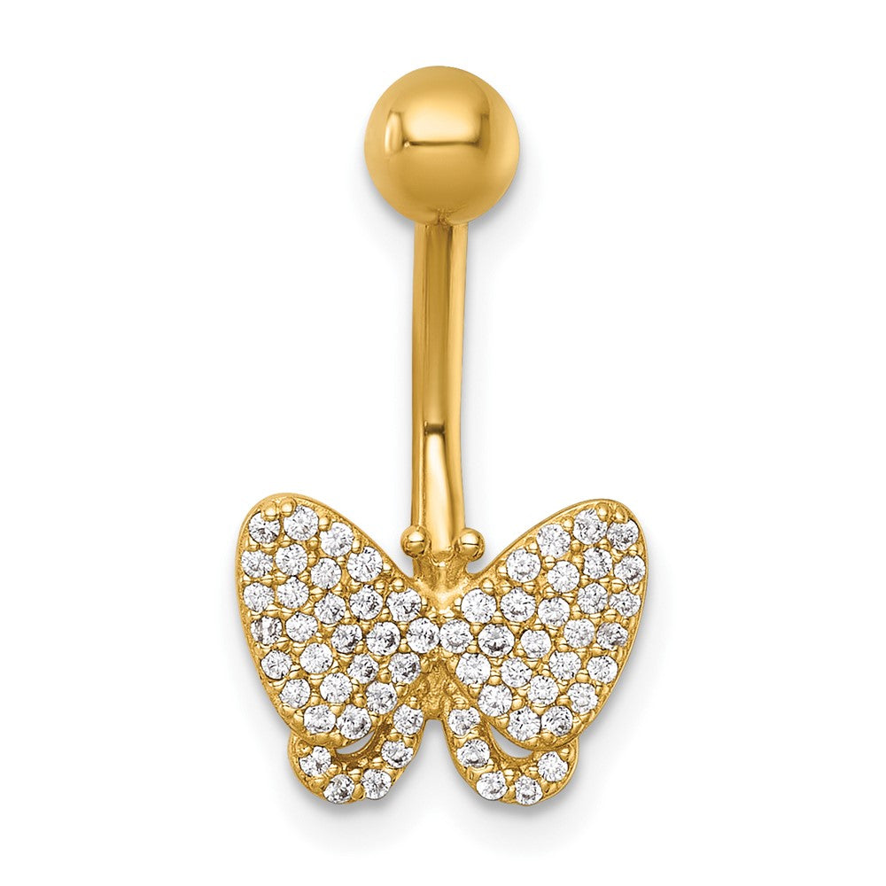 14K Gelbgold Poliert Pavé Zirkonia Schmetterling Navel Ring