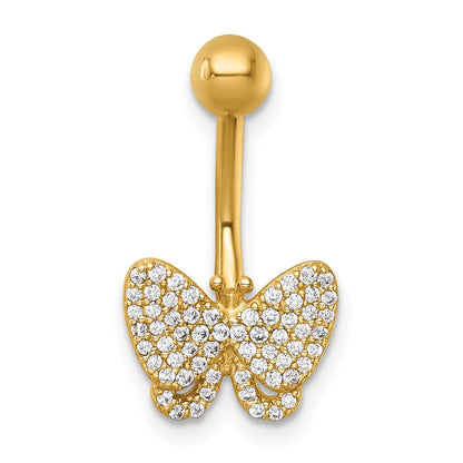 14K Gelbgold Poliert Pavé Zirkonia Schmetterling Navel Ring