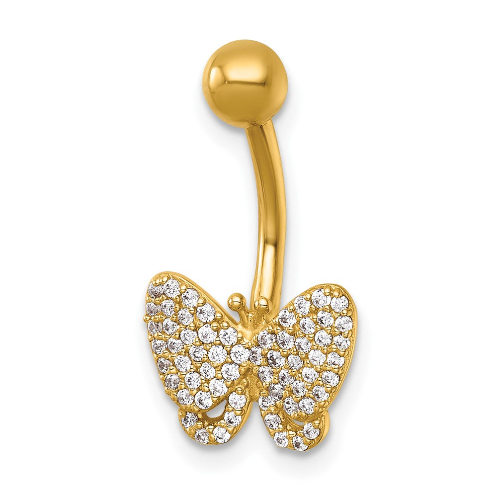 14K Gelbgold Poliert Pavé Zirkonia Schmetterling Navel Ring
