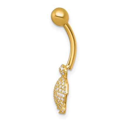 14K Gelbgold Poliert Pavé Zirkonia Schildkröte Navel Ring