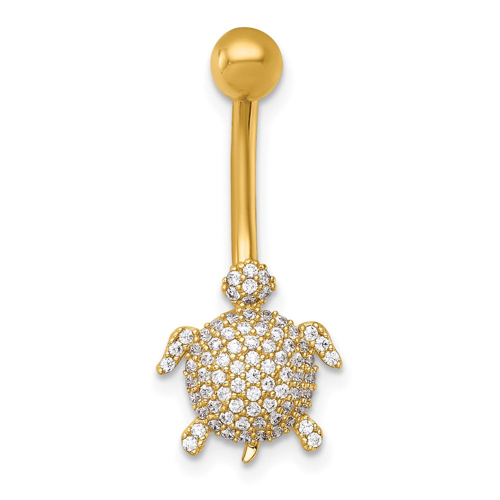14K Gelbgold Poliert Pavé Zirkonia Schildkröte Navel Ring