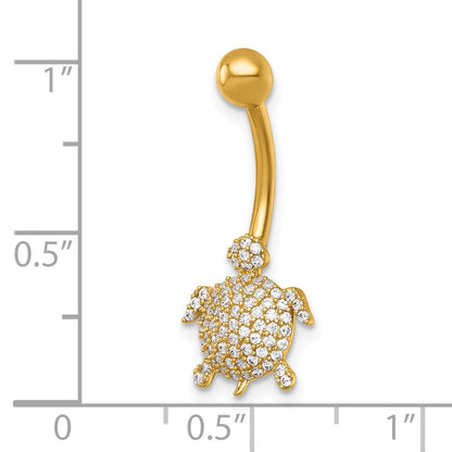 14K Gelbgold Poliert Pavé Zirkonia Schildkröte Navel Ring