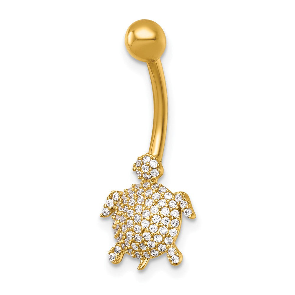 14K Gelbgold Poliert Pavé Zirkonia Schildkröte Navel Ring