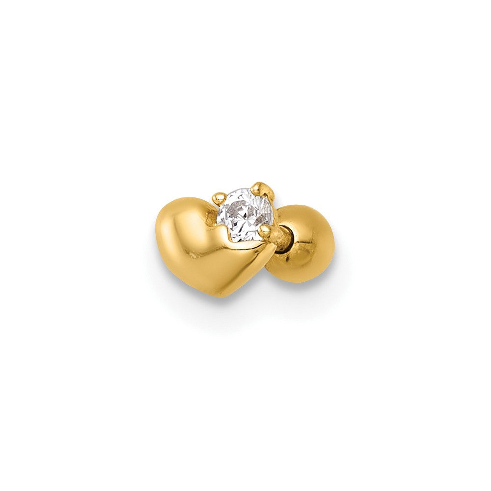 14K Gelbgold Poliert Zirkonia Herz Labret Ohrstecker