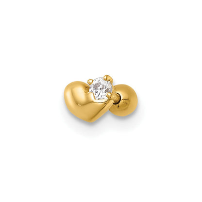 14K Gelbgold Poliert Zirkonia Herz Labret Ohrstecker