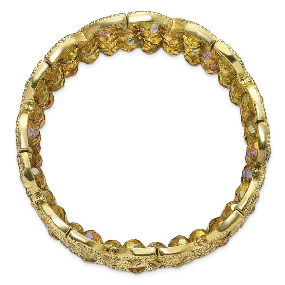 Mode 1928 Schmuck Messingfarben Breit Rahmen Olive Facettiert Acrylic Perlen Dehnbar Armband