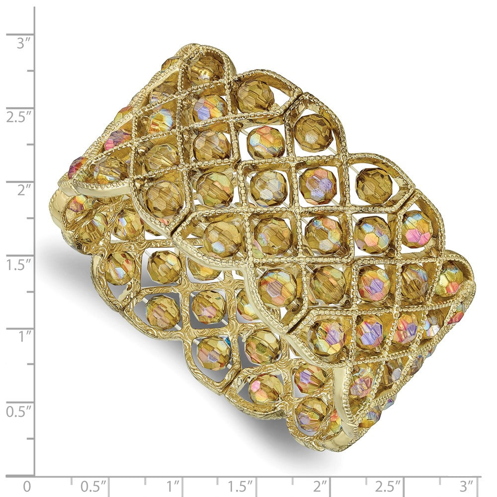 Mode 1928 Schmuck Messingfarben Breit Rahmen Olive Facettiert Acrylic Perlen Dehnbar Armband