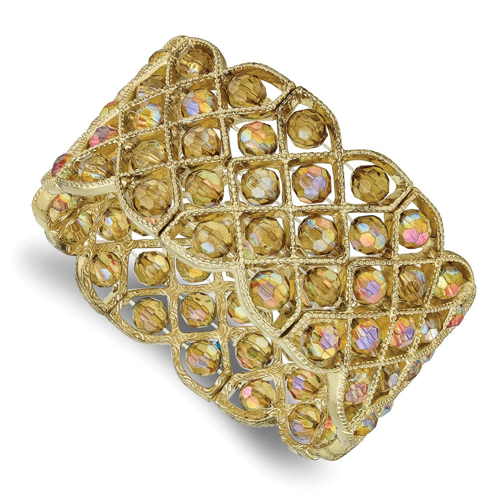 Mode 1928 Schmuck Messingfarben Breit Rahmen Olive Facettiert Acrylic Perlen Dehnbar Armband