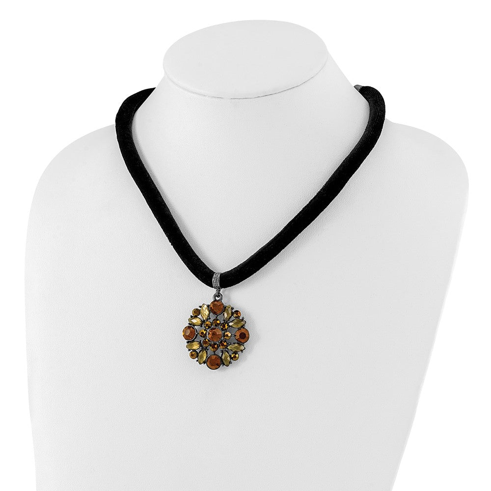 Mode 1928 Schmuck Schwarz-beschichtet Braun Smokey und Dunkel Colorado Glas & Acrylic Perlen Verstellbar 16 Zoll Schwarz Velour Kordel Halskette mit 3 Verlängerung
