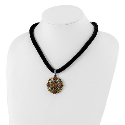 Mode 1928 Schmuck Schwarz-beschichtet Braun Smokey und Dunkel Colorado Glas & Acrylic Perlen Verstellbar 16 Zoll Schwarz Velour Kordel Halskette mit 3 Verlängerung