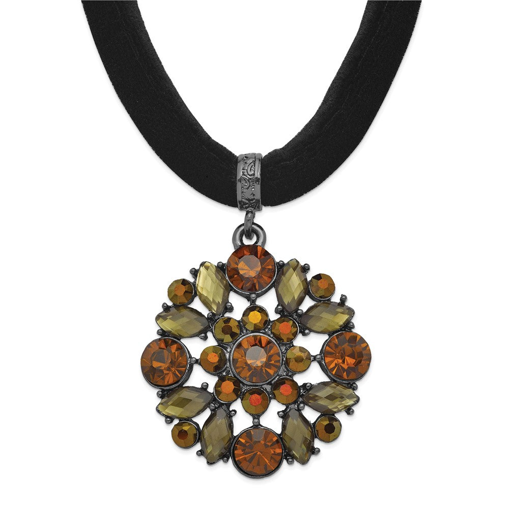Mode 1928 Schmuck Schwarz-beschichtet Braun Smokey und Dunkel Colorado Glas & Acrylic Perlen Verstellbar 16 Zoll Schwarz Velour Kordel Halskette mit 3 Verlängerung
