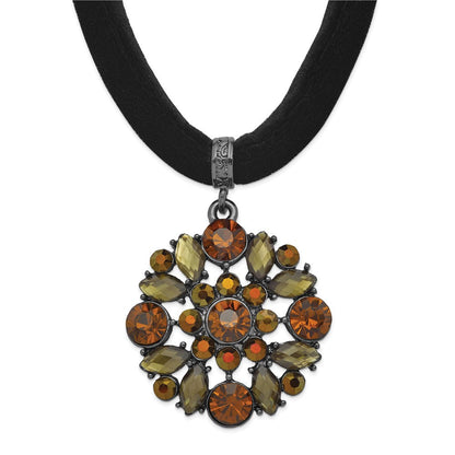 Mode 1928 Schmuck Schwarz-beschichtet Braun Smokey und Dunkel Colorado Glas & Acrylic Perlen Verstellbar 16 Zoll Schwarz Velour Kordel Halskette mit 3 Verlängerung