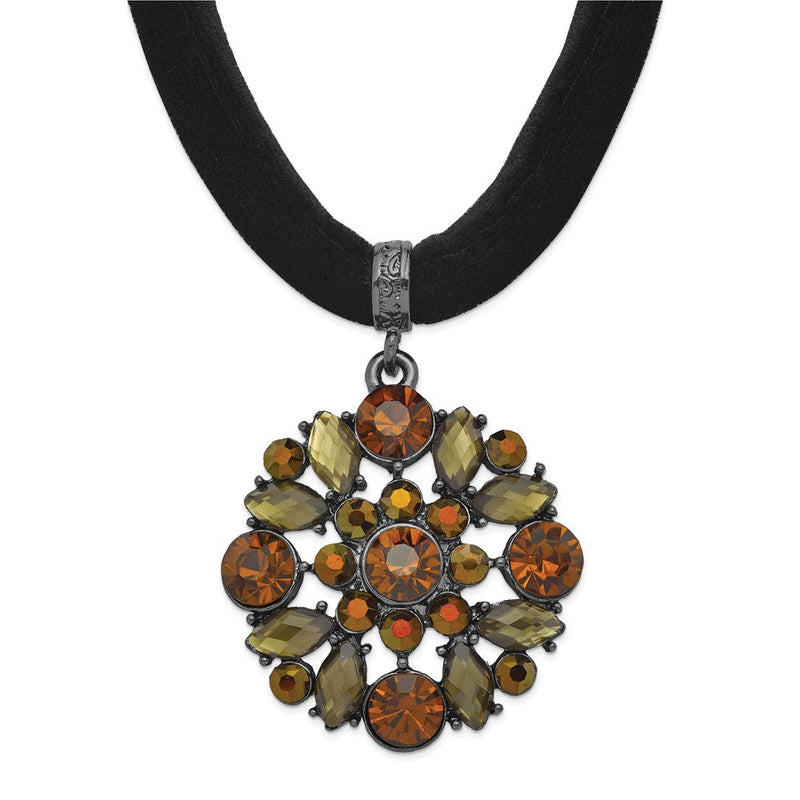 Mode 1928 Schmuck Schwarz-beschichtet Braun Smokey und Dunkel Colorado Glas & Acrylic Perlen Verstellbar 16 Zoll Schwarz Velour Kordel Halskette mit 3 Verlängerung