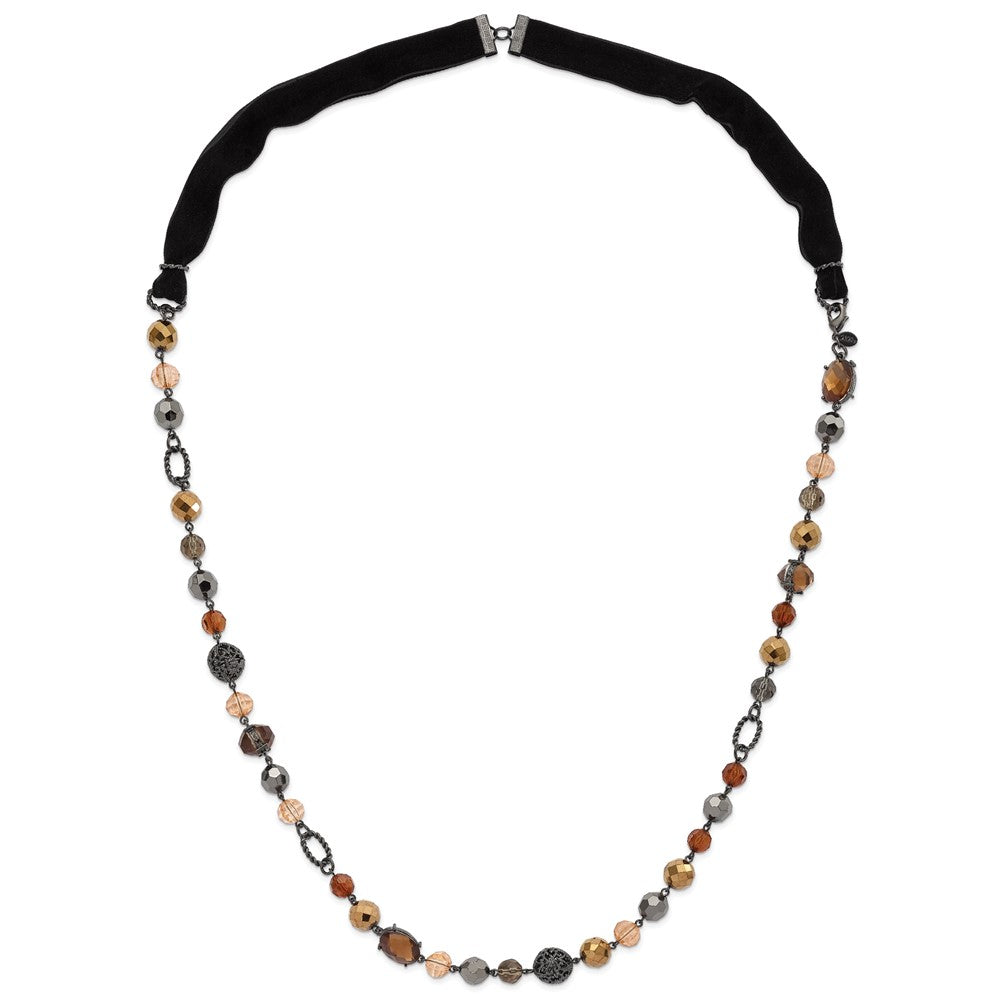 Mode 1928 Schmuck Schwarz-beschichtet Strukturiert und Facettiert Mehrfarbig Glas Perlen in Braun Hematite Shades 42 Zoll Schwarz Velour Kordel Halskette
