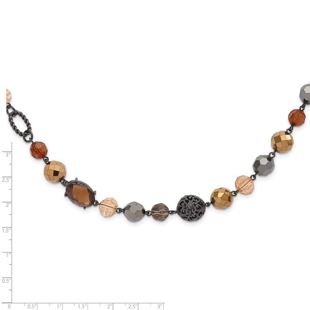 Mode 1928 Schmuck Schwarz-beschichtet Strukturiert und Facettiert Mehrfarbig Glas Perlen in Braun Hematite Shades 42 Zoll Schwarz Velour Kordel Halskette