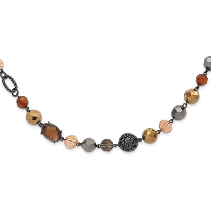 Mode 1928 Schmuck Schwarz-beschichtet Strukturiert und Facettiert Mehrfarbig Glas Perlen in Braun Hematite Shades 42 Zoll Schwarz Velour Kordel Halskette
