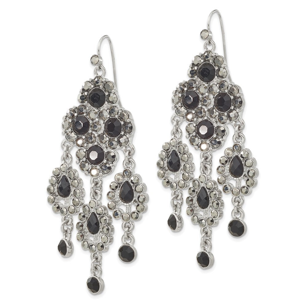 Mode 1928 Schmuck Silberfarben Jet Schwarz Glas Steine Chandelier Ohrhänger