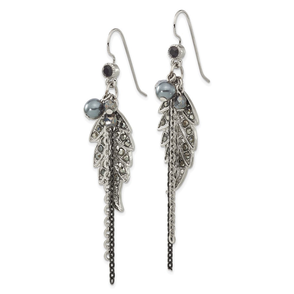 Mode 1928 Schmuck Silberfarben und Schwarz-beschichtet Blatt Muster Jet Schwarz Hematite Kristall Glas Perlen Ohrhänger