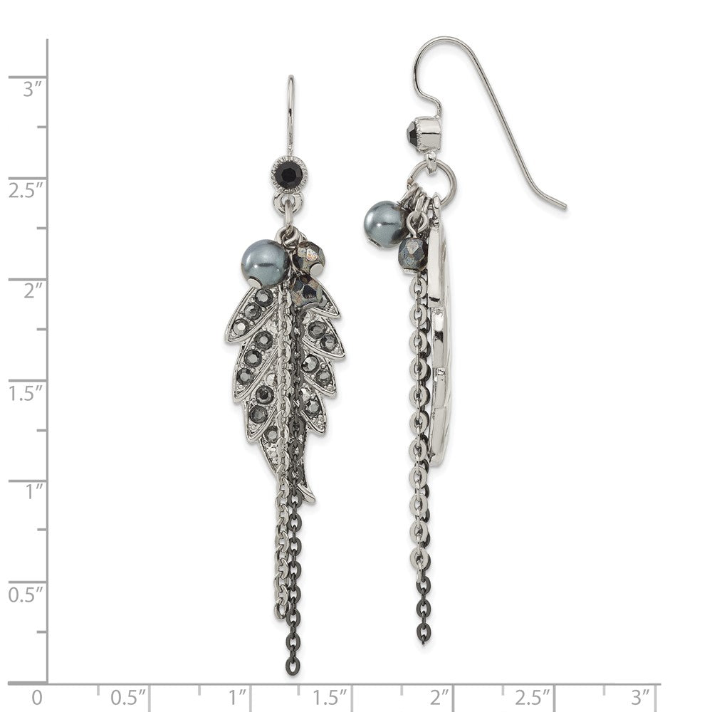 Mode 1928 Schmuck Silberfarben und Schwarz-beschichtet Blatt Muster Jet Schwarz Hematite Kristall Glas Perlen Ohrhänger