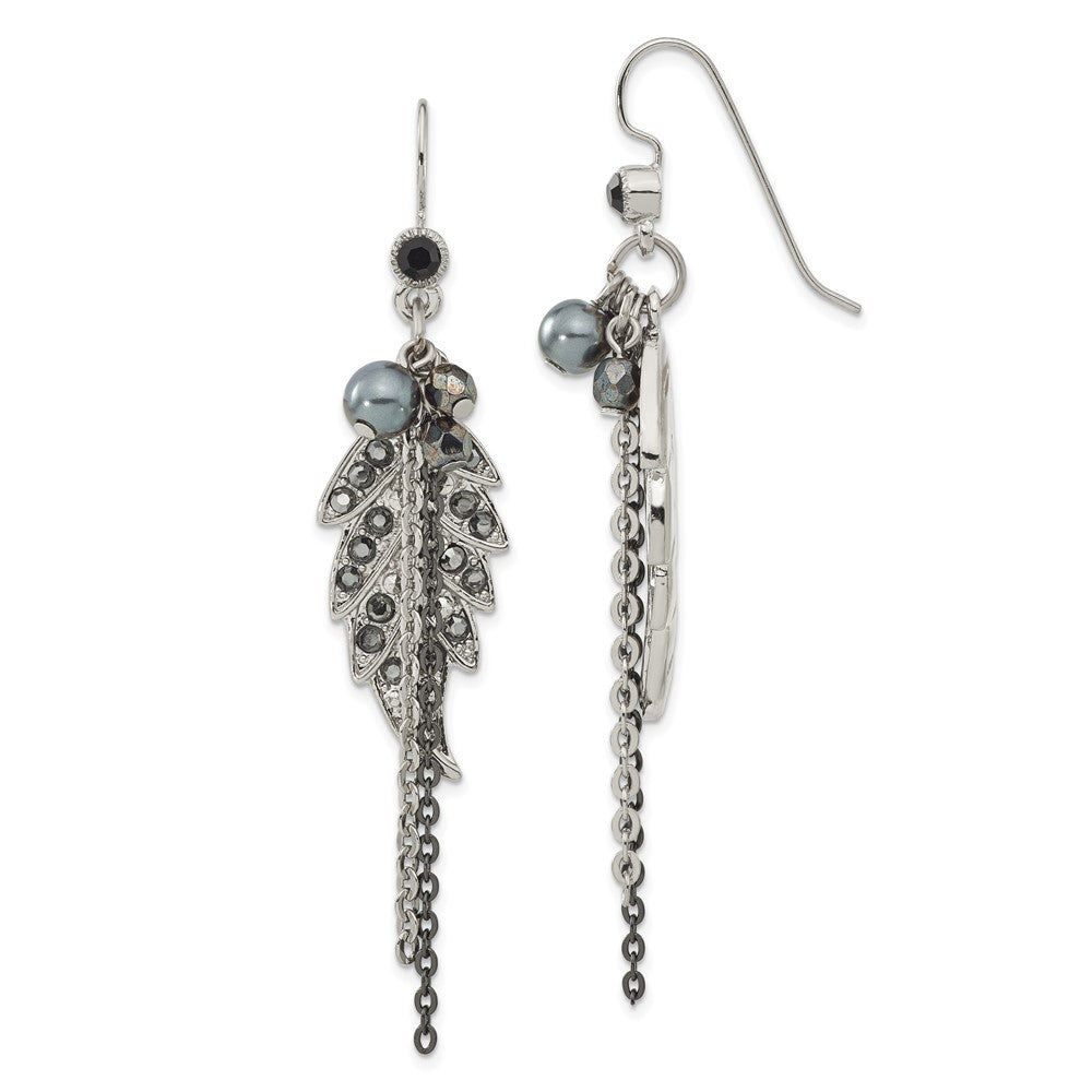 Mode 1928 Schmuck Silberfarben und Schwarz-beschichtet Blatt Muster Jet Schwarz Hematite Kristall Glas Perlen Ohrhänger