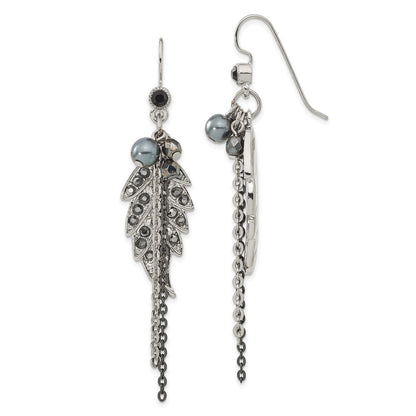 Mode 1928 Schmuck Silberfarben und Schwarz-beschichtet Blatt Muster Jet Schwarz Hematite Kristall Glas Perlen Ohrhänger
