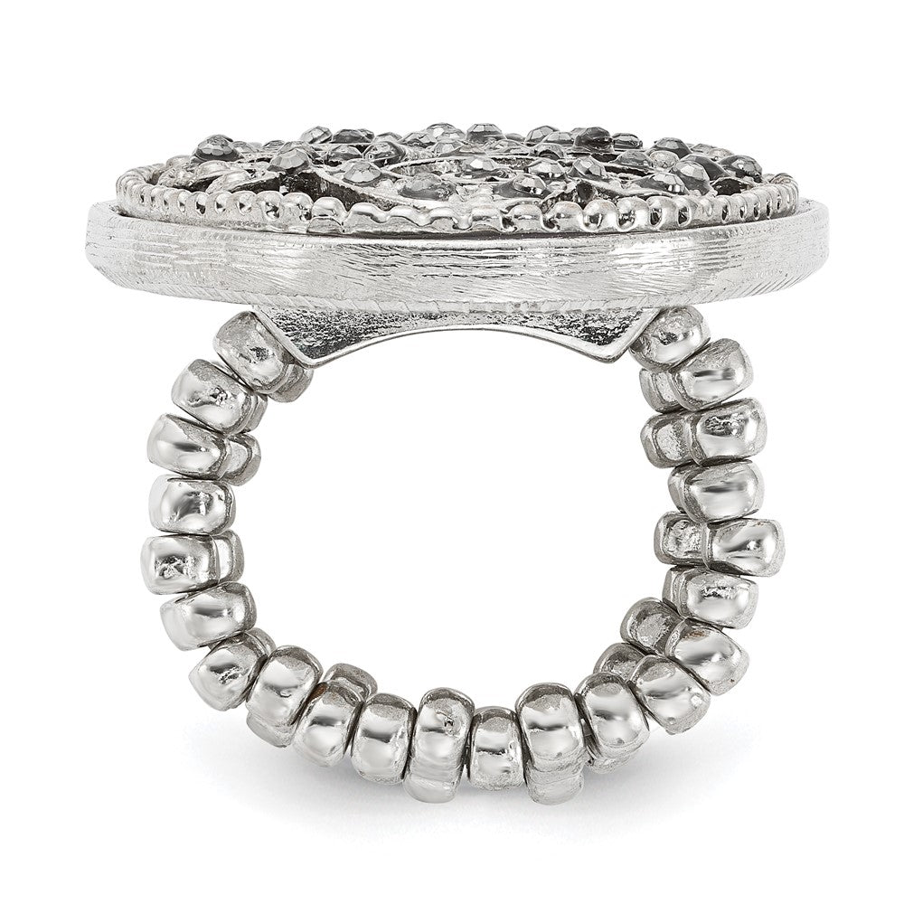 Mode 1928 Silberfarben Schwarz Emaille und Kristall Vintage Ranke Muster Dehnbar Ring