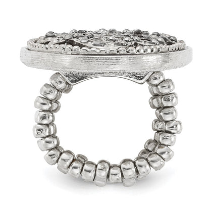Mode 1928 Silberfarben Schwarz Emaille und Kristall Vintage Ranke Muster Dehnbar Ring