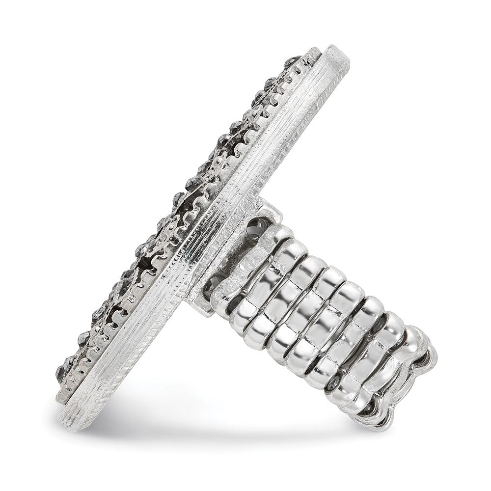 Mode 1928 Silberfarben Schwarz Emaille und Kristall Vintage Ranke Muster Dehnbar Ring