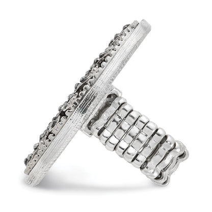 Mode 1928 Silberfarben Schwarz Emaille und Kristall Vintage Ranke Muster Dehnbar Ring
