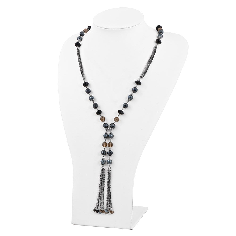 Mode 1928 Silberfarben Schwarz & Hematite Acrylic Steine Perlen 28 Zoll Halskette