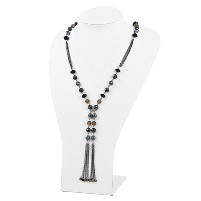 Mode 1928 Silberfarben Schwarz & Hematite Acrylic Steine Perlen 28 Zoll Halskette