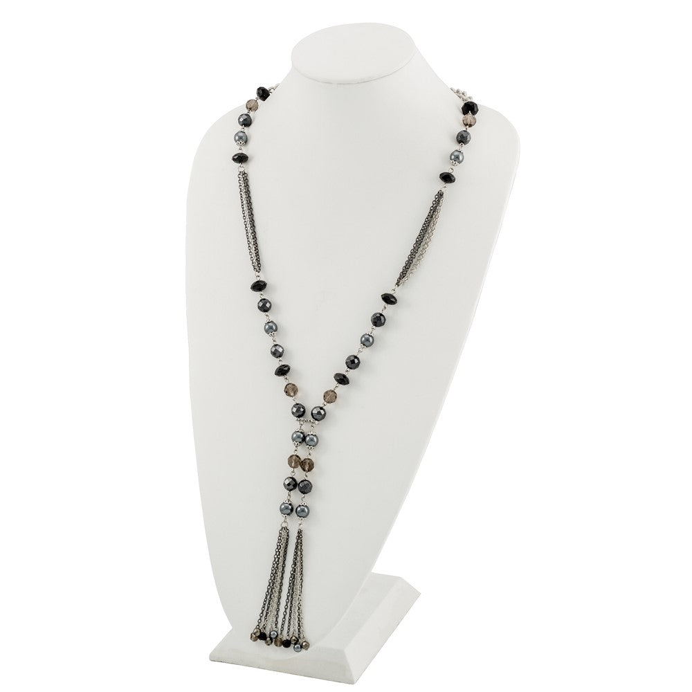 Mode 1928 Silberfarben Schwarz & Hematite Acrylic Steine Perlen 28 Zoll Halskette