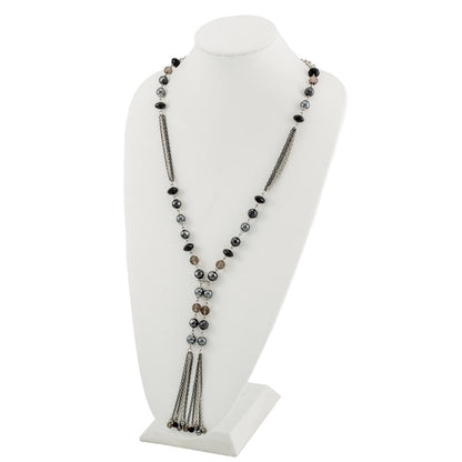 Mode 1928 Silberfarben Schwarz & Hematite Acrylic Steine Perlen 28 Zoll Halskette