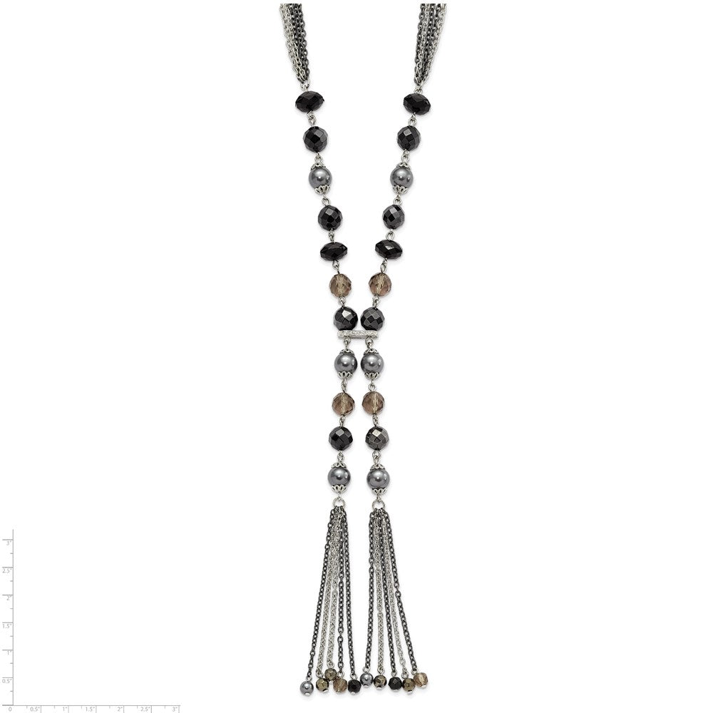 Mode 1928 Silberfarben Schwarz & Hematite Acrylic Steine Perlen 28 Zoll Halskette
