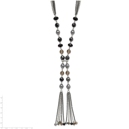 Mode 1928 Silberfarben Schwarz & Hematite Acrylic Steine Perlen 28 Zoll Halskette