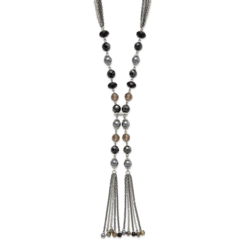 Mode 1928 Silberfarben Schwarz & Hematite Acrylic Steine Perlen 28 Zoll Halskette