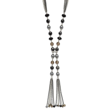 Mode 1928 Silberfarben Schwarz & Hematite Acrylic Steine Perlen 28 Zoll Halskette