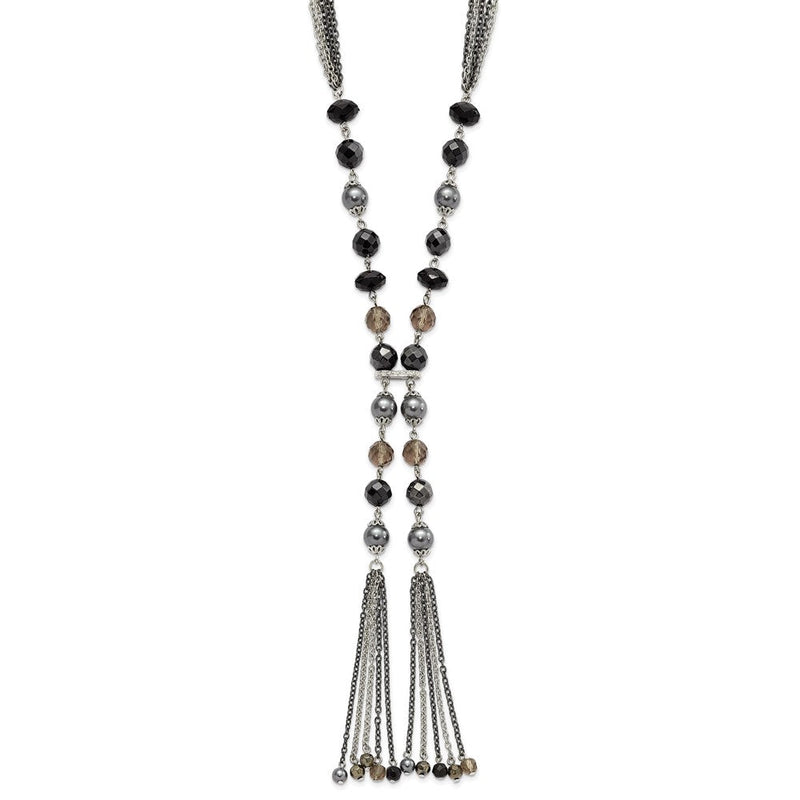 Mode 1928 Silberfarben Schwarz & Hematite Acrylic Steine Perlen 28 Zoll Halskette