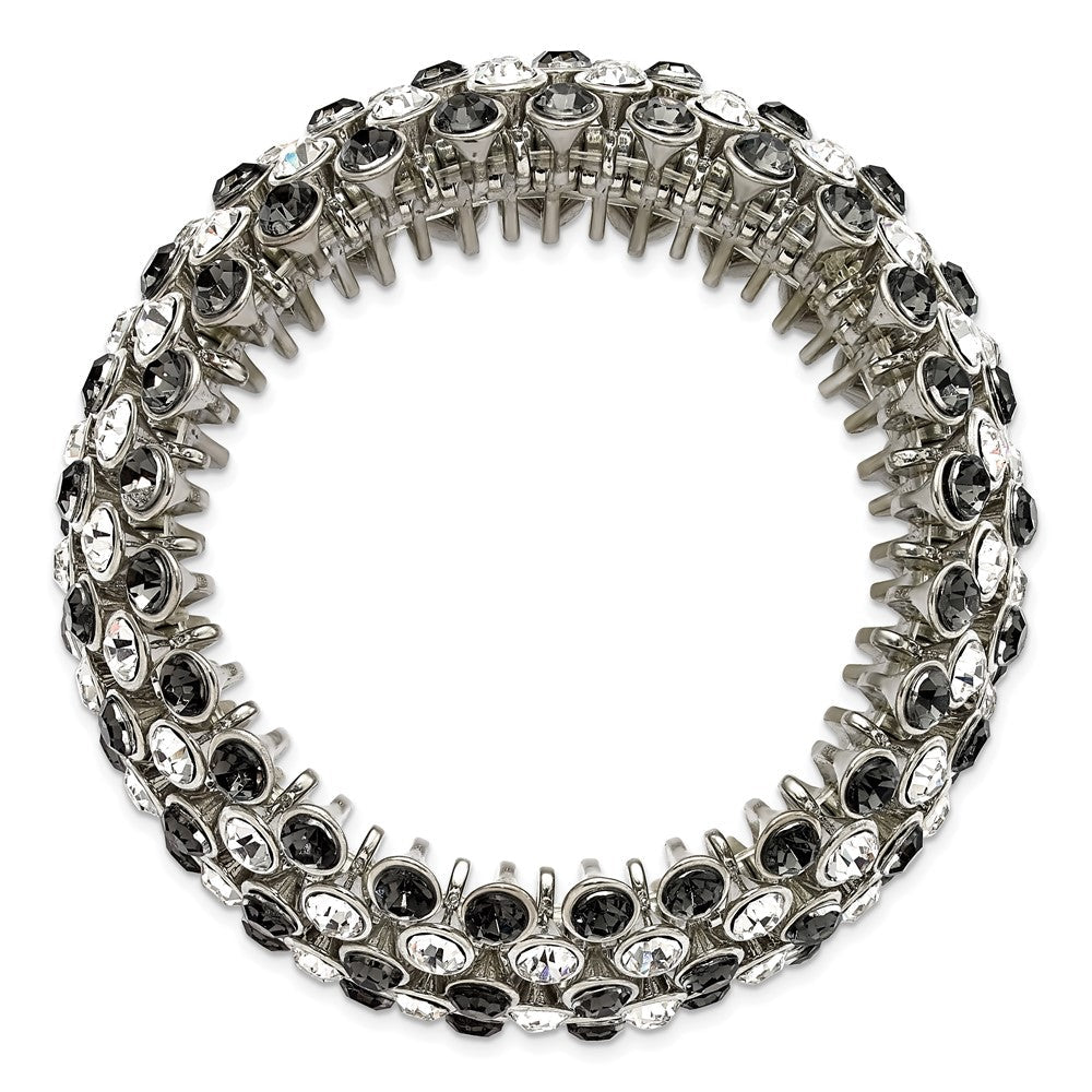Mode 1928 Schmuck Silberfarben Breit Jet Schwarz und Klar Crystals Acrylic Steine Dehnbar Armband